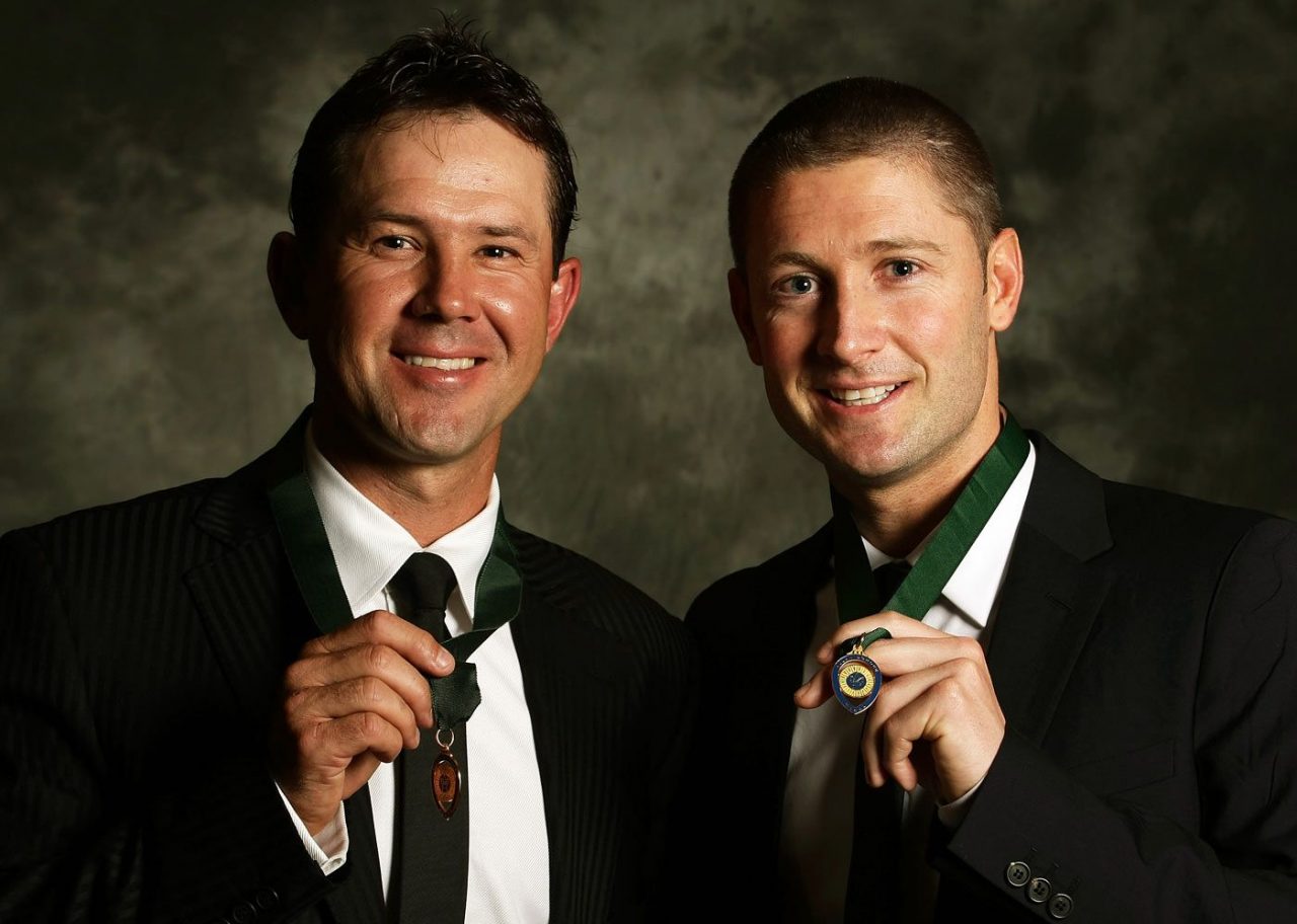 Ricky Ponting And Michael Clarke With Allan Border Medal