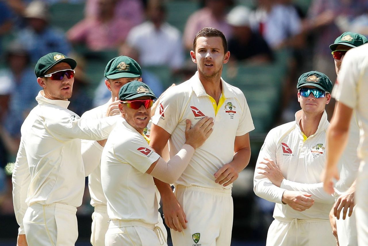 Josh Hazlewood Celebrates With His Teammates