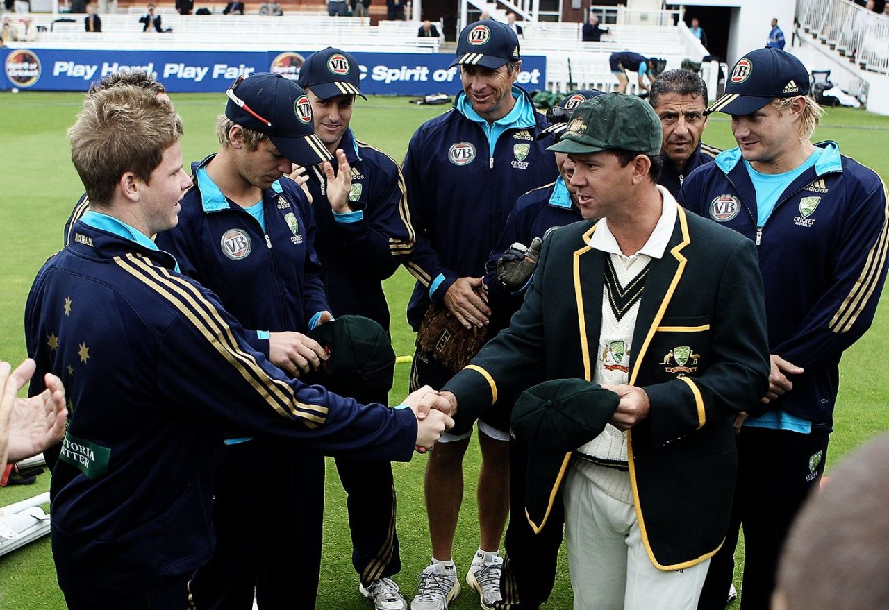 Ricky Ponting Hands First Test Caps To Tim Paine