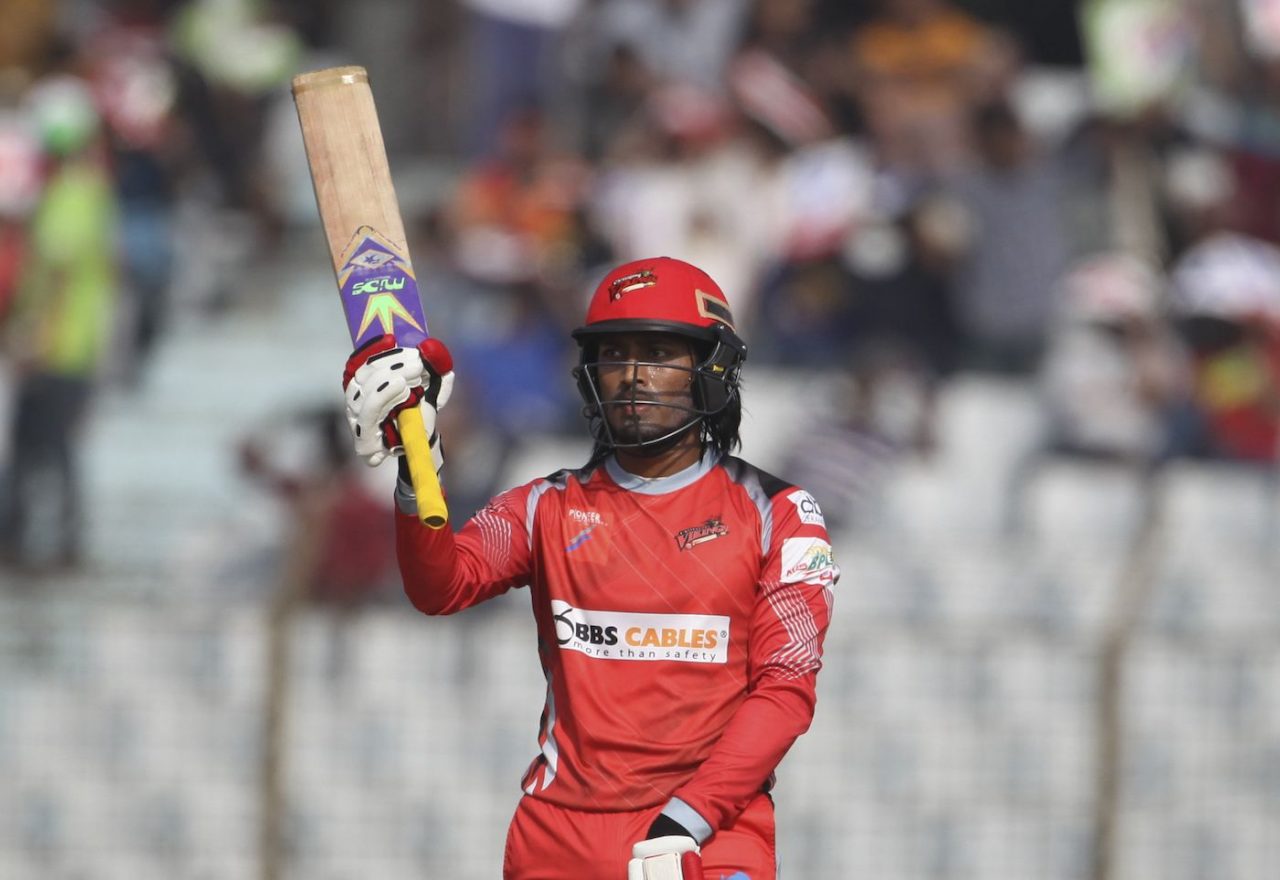 Anamul Haque Raises His Bat After Scoring A Half Century