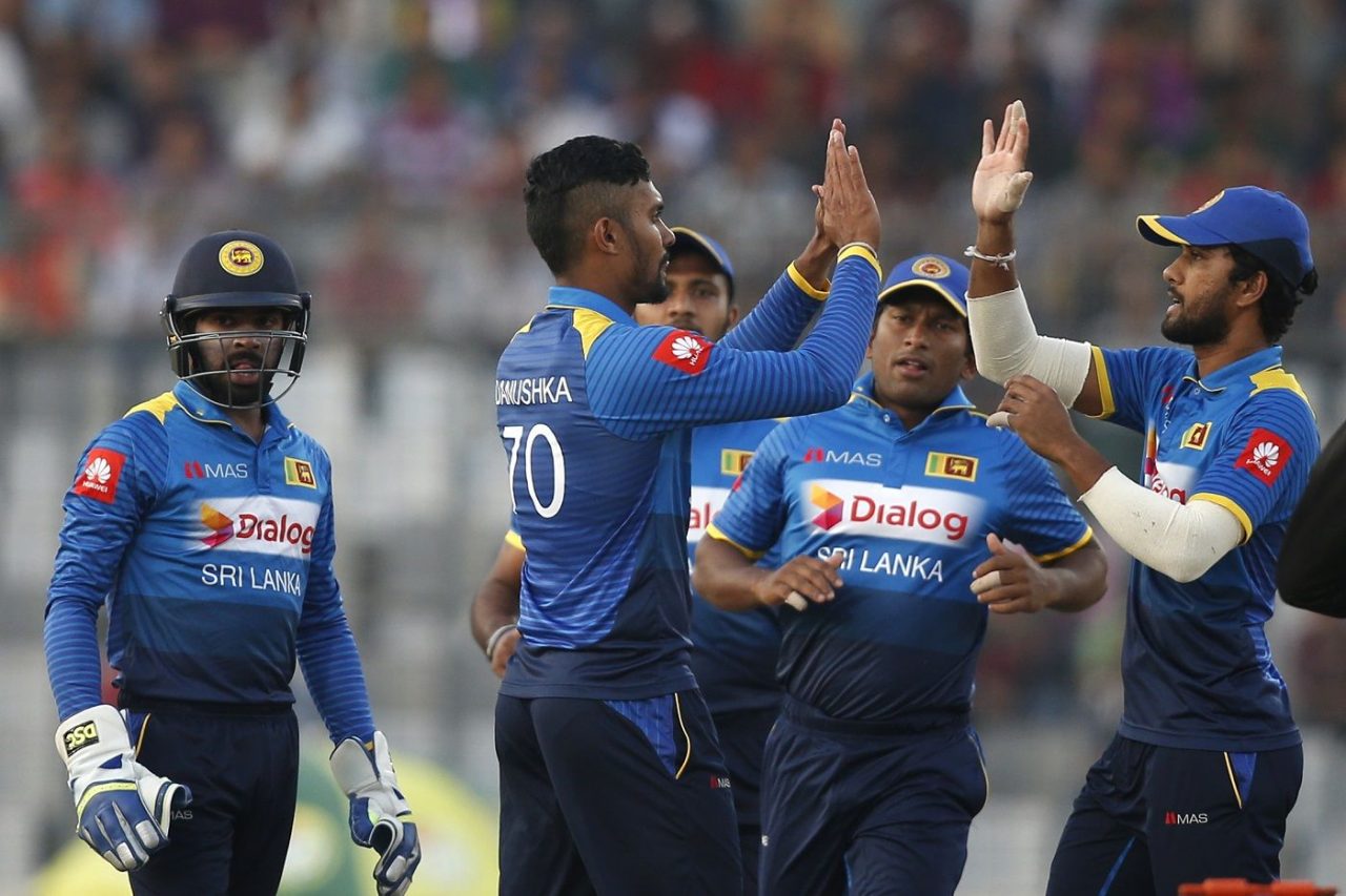 Danushka Gunathilaka Celebrates A Wicket With His Team Mates