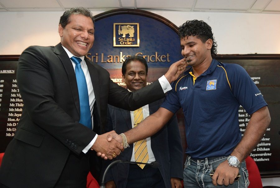 Kusal Perera Shakes Hands With Sports Minister Dayasiri Jayasekara