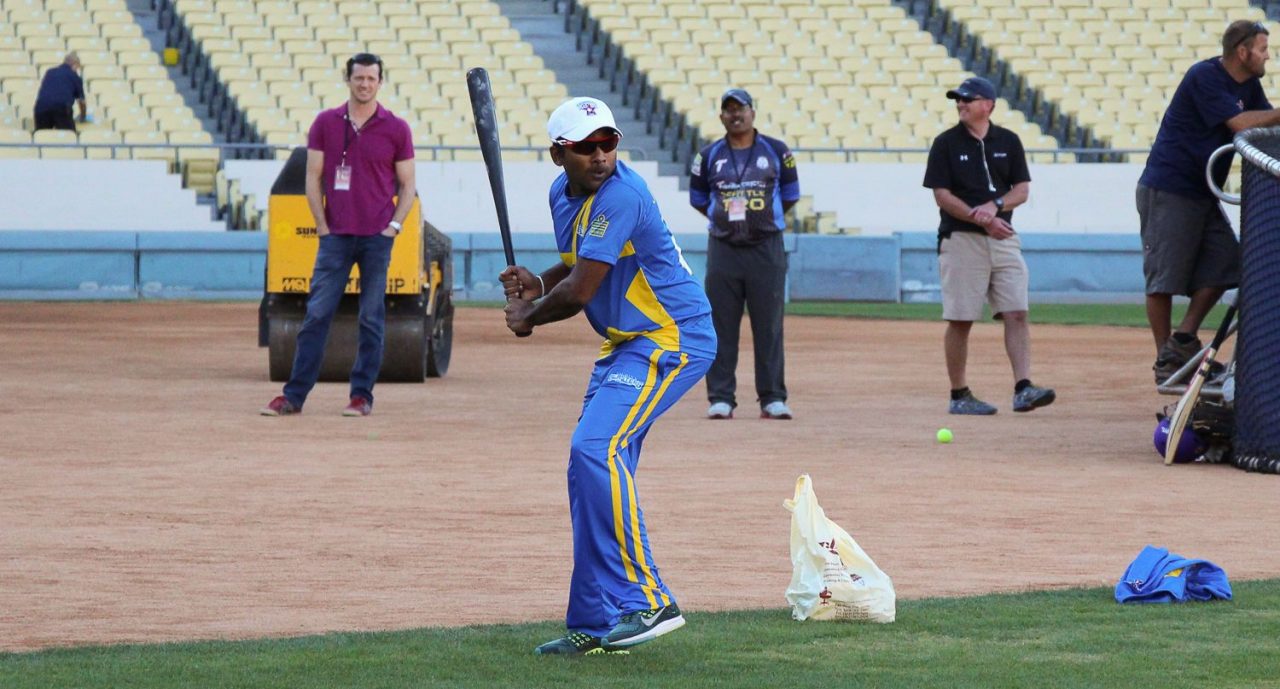 Mahela Jayawardene Takes A Few Swings With A Baseball Bat